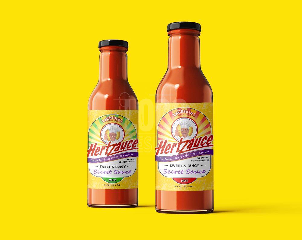 hot sauce label design displayed on bottles